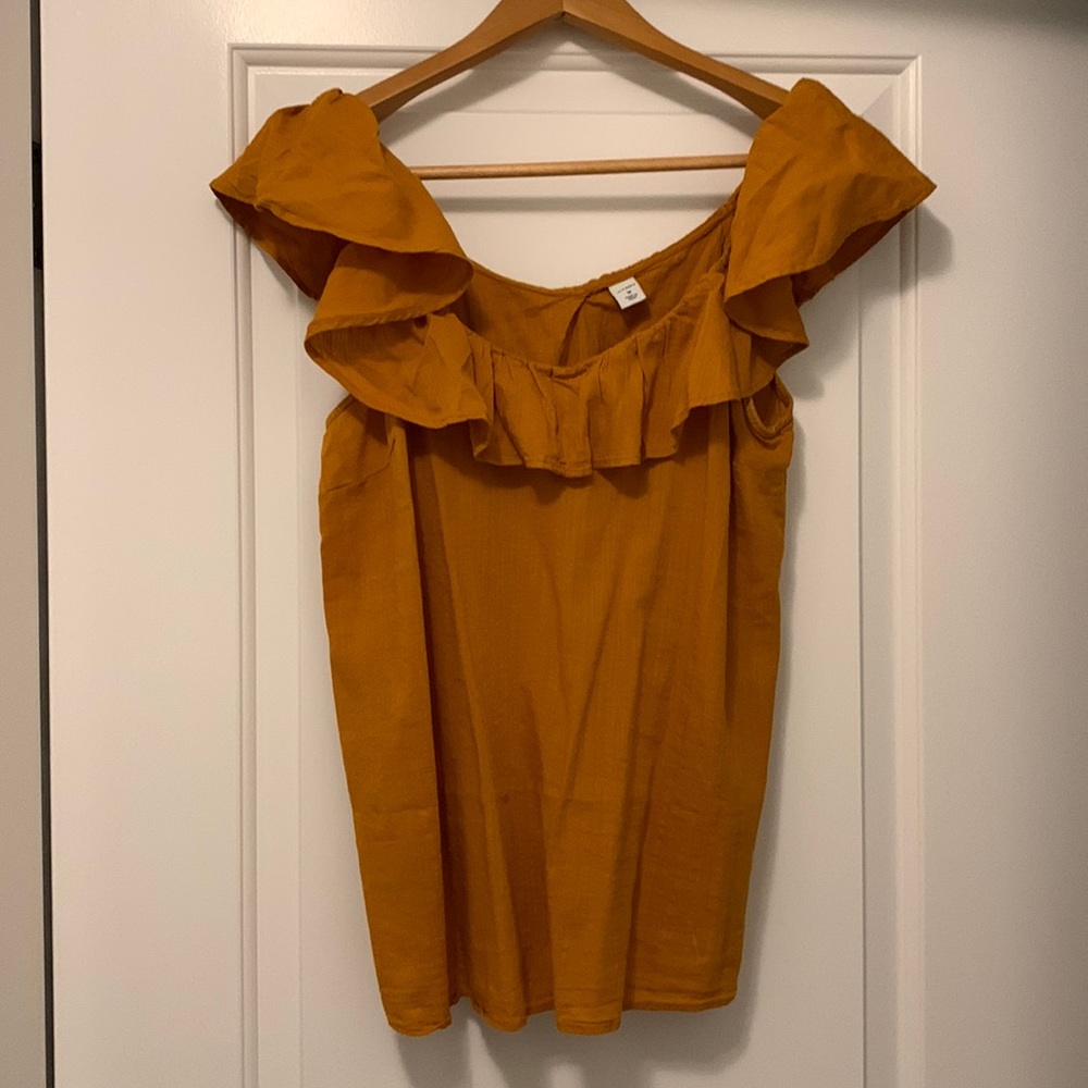 Dark orange ruffle sleeve blouse